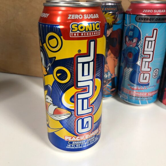 Lot of 6 G Fuel Limited Edition Energy Drink Cans Pacman Sonic Naruto Mega Man - Picture 3 of 7